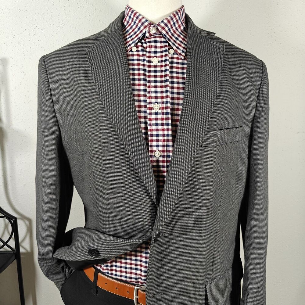 Van Heusen Studio Men's Sport Coat Blazer Two Button Gray Polyester Rayon 44L - Picture 2 of 13